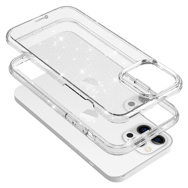 iPhone 15 Plus Heavy Duty Shiny Glitter Clear Case Cover - Scratch Resistant, Wireless Charging Compatible, Screen & Camera Lens Protection - Clear Black